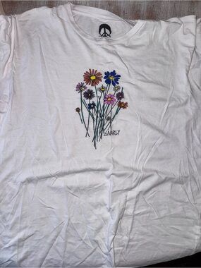 Gnarly White Short Sleeve Tee with Colorful Floral Bouquet Graphic